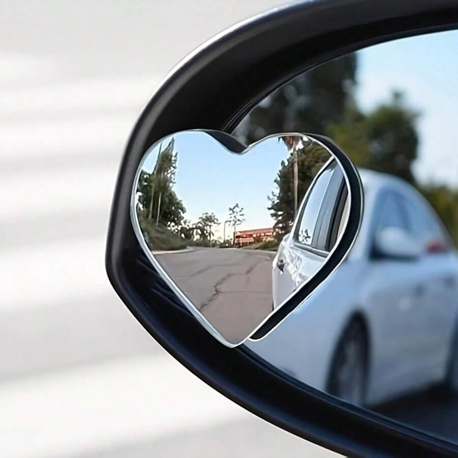 2Pcs Heart-Shaped Car Rearview Mirror, Borderless Small Round Mirror, Reversing HD Love Wide Field Of View Rearview Auxiliary Mirror - 5*5.5cm2個 - 查看 1
