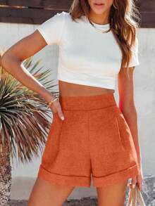 Women High Waisted Wide Leg Bermuda Shorts Summer Casual Lightweight Workwear With Pockets - trái cam - Xem 3