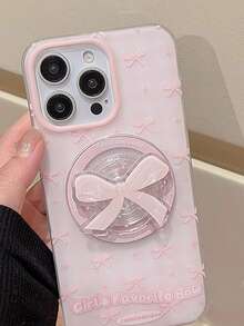 1pc Cute Bowknot Magnetic Adsorption Phone Holder, Strong Magnetic Desktop Stand, Gift For Girls, Girlfriend Compatible With IPhone, Android Phone, Gift For Birthday, Family, Friends Push-Pull Phone Grip Phone Accessories - 彩色 - 查看 3