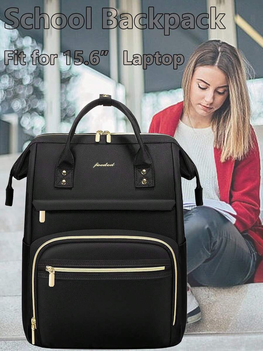 Women Laptop Backpack Work Bag - Fits 15.6 Inch With Laptop Compartment Waterproof Professional Fashion Travel Purse For College Nurse Business Computer Backpack, School Backpack - 黑色 - 查看 1