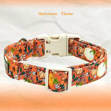 Elegant Little Tail Halloween Dog Collar, Pumpkin & Flower Print, Autumn Pet Collar, Soft Puppy Collar, Adjustable Holiday Collar - Orange - View 7