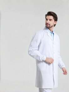1 pezzo Camice da laboratorio bianco in poliestere unisex, uniforme da dottore/infermiere a maniche lunghe, costume da ruolo, adatto per Natale, Capodanno e feste