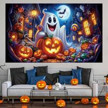 1pc Halloween Party Background Banner - Horror Pumpkin, Ghost, Full Moon, Graveyard, Bat, Spider Background - Multipurpose Indoor And Outdoor Decoration, Photo Background, Scene Decoration, Halloween Party Decoration Props - Multicolor - View 4