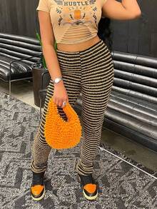 Women's Leggings Women's Layered Striped Plush Knitted Ultra-Long Pants Sexy Women's Clothing - màu nâu - Xem 5