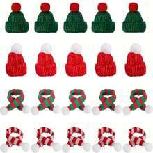 20 pezzi Mini cappelli e sciarpe di Natale | Decorazioni rosse e verdi per artigianato fai-da-te, ornamenti per alberi e decorazioni pupazzo di neve