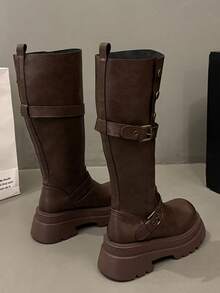 Western Style Buckle Holiday Retro British Wind Thick Heel Tall Boots For Women, Autumn/Winter 2025 New Arrival Knee-High Slim Riding Boots