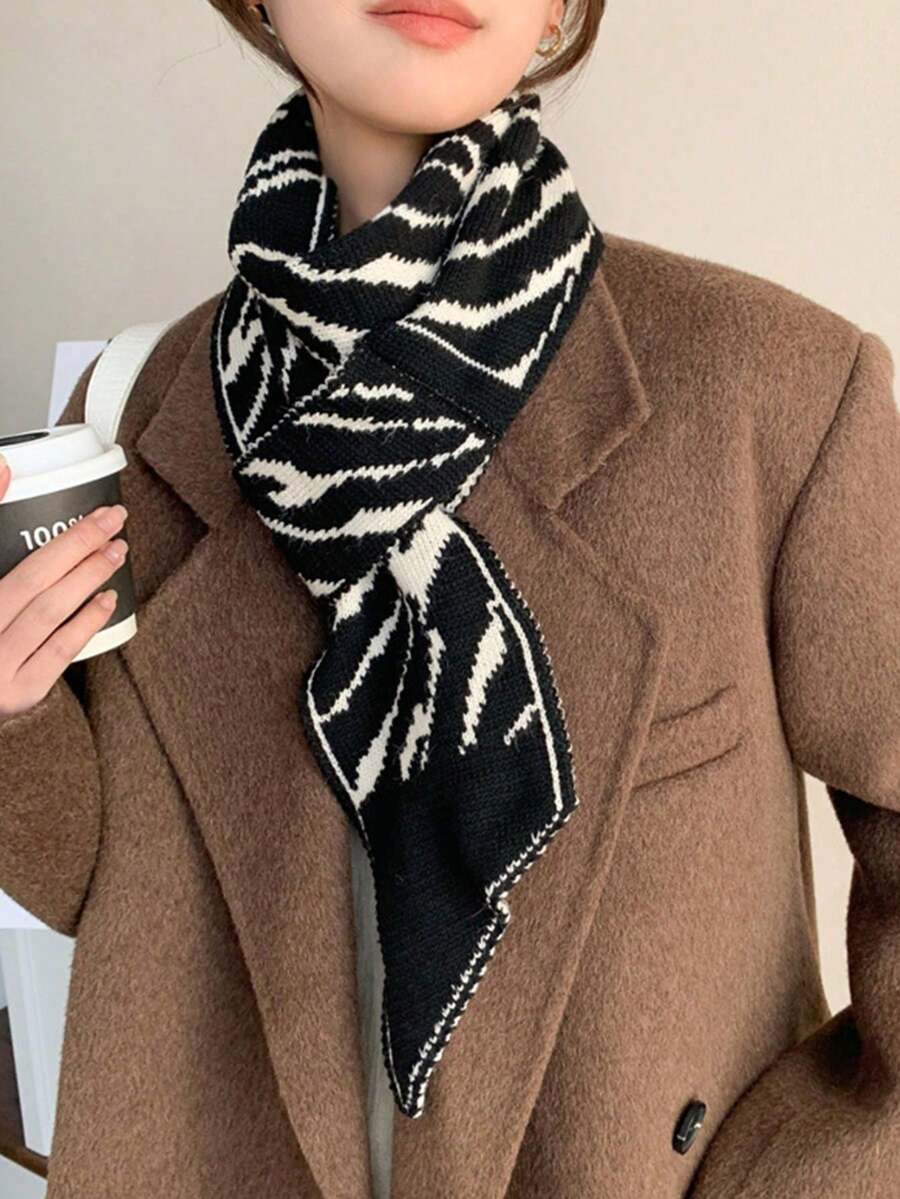 1件复古针织纽扣围脖，时尚百搭开衩领口围脖，女士保暖连衣裙围脖，防寒保暖 - 黑色 - 查看 1