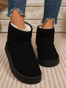 1 Pair Women's Solid Color Casual Thermal Lined Outdoor Snow Boots, Warm For Winter,Fur Boots - Black - View 4