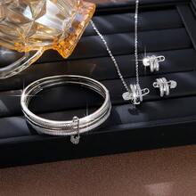 4 件套时尚奢华铜锆石女士手链、项链、耳环首饰套装 - 4件套 - 查看 8