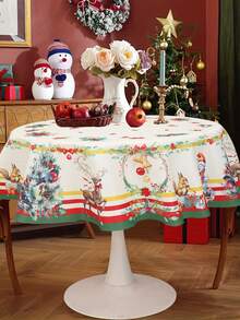 1Pc Christmas Theme Polyester Tablecloth,Round Diameter 150cm,Christmas Decor Tablecloth,Christmas Tree Snowman Reindeer Pattern Holiday Table Cover,Merry Christmas,Christmas Decoration For Home,Christmas Holiday Table Center Decor,Christmas Party Supplies,Christmas Gift,Holiday Party Favor,Xmas Decor