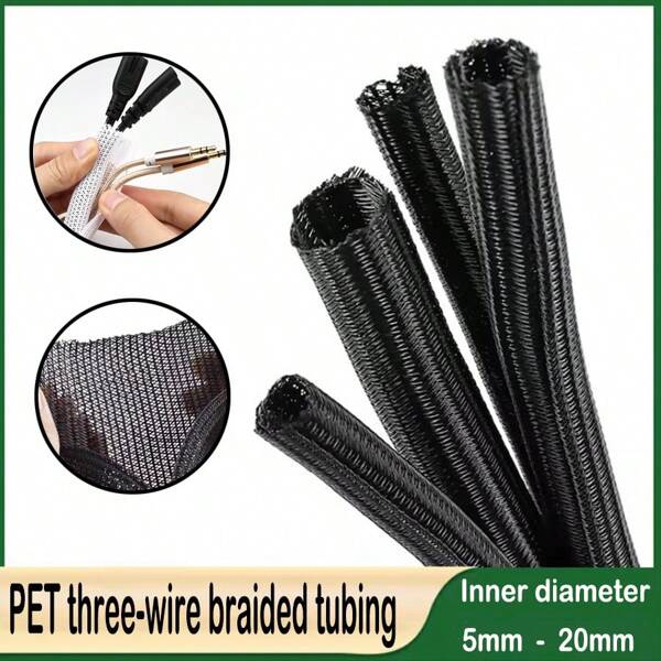 1 pieza Tubo de malla trenzada de apertura automática de 5mm/8mm/10mm/13mm/20mm, funda protectora de cable de datos de PET, organizador de cables de cierre automático, funda de aislamiento de trenzado de protección