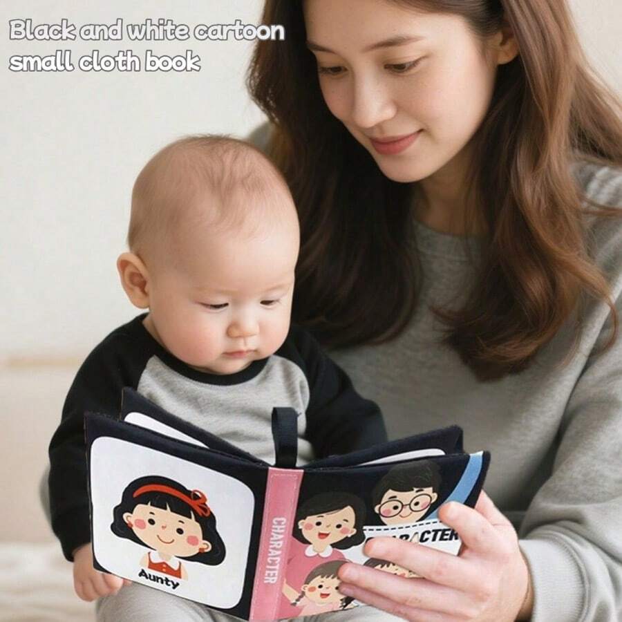 1pc Cartoon Black & White Cloth Book, Tear-Resistant, Chewable, Suitable As Newborn Gift