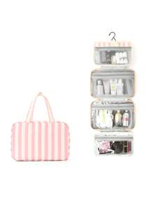 1 Piece Solid Color Striped Large Capacity Multifunctional Toiletry Bag Portable Hook Cosmetic Bag Travel Cosmetic Storage Bag Foldable Storage Makeup Tools Simple Style Cosmetic Bag Suitable For College Dormitories, Vacations, Back To School, Bathrooms, Men And Women Holiday Gifts Travel Essentials Bag For School Supplies Wash Bag Waterproof Toiletry Bag Makeup Bag Cruise Essentials Toiletry Bag For Women For Travel For Bathroom For Women