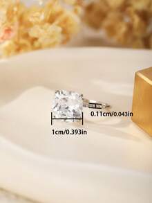 1 buc. Inel de nuntă pătrat strălucitor, extra mare, din argint sterlin 925, elegant la modă, cu zirconiu cubic, la modă, de lux, elegant, cu cutie cadou pentru bijuterii, potrivit pentru purtarea zilnică a femeilor, cadou, nuntă, logodnă, petrecere, bal