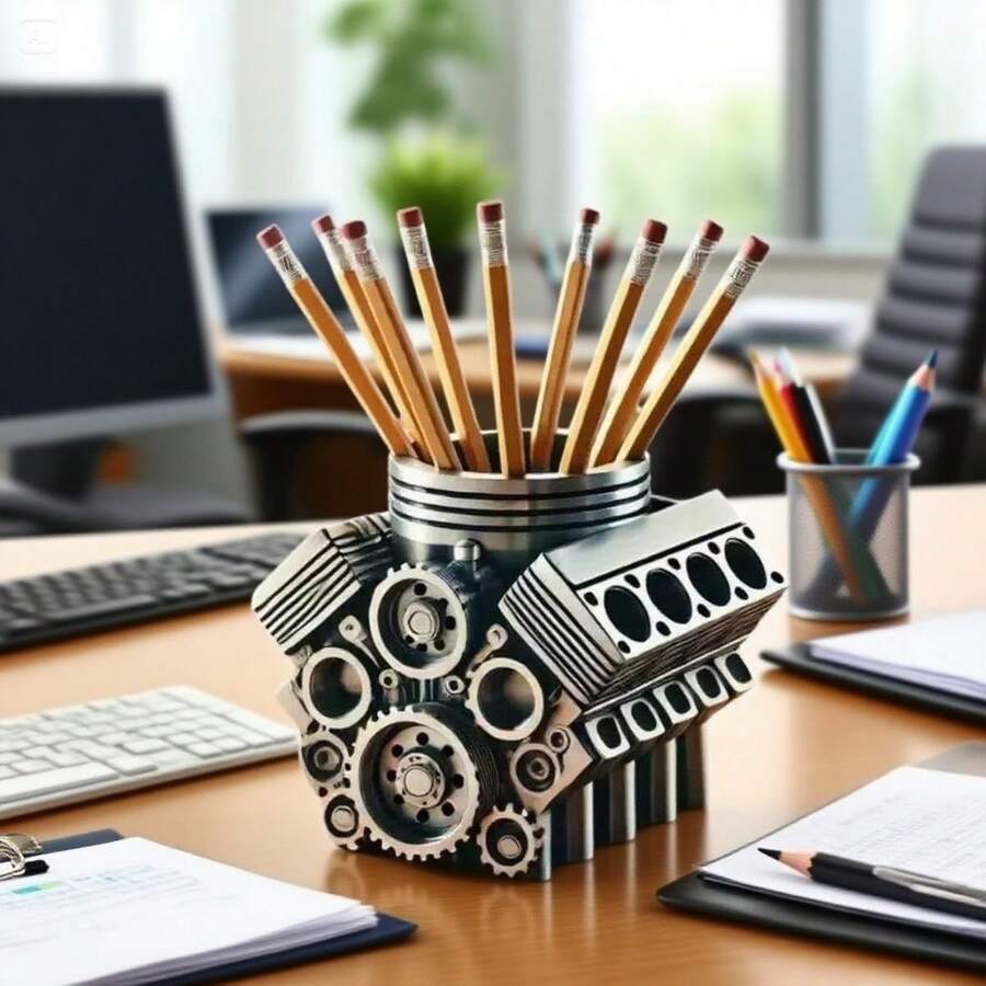 1pc Pen Holder With V8 Engine, Business Card Pencil Holder V6 Engine Model Block Business Card And Pen Holder 3D Printed Car Accessories For Men Desk Organizer - Nhiều màu - Xem 1