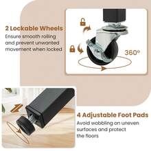 GOFLAME Folding Dining Table, Round Drop Leaf Kitchen Table With Marble-Textured Finish, Storage Racks & 2 Lockable Wheels, Space-Saving Side Tables - White - View 4