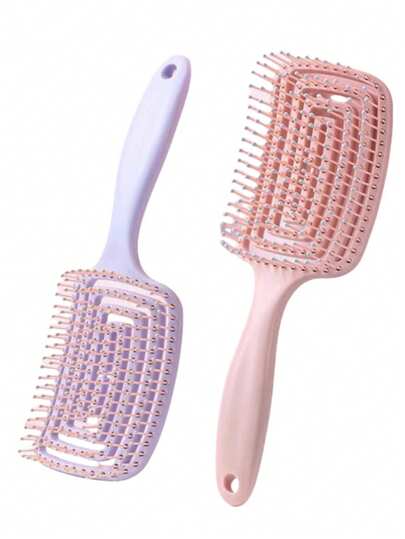 1支双功能空心梳，干湿两用 - 轻柔按摩设计，ABS塑料手柄，适合所有发质，减少打结和毛躁，改善头皮健康，是理想的小礼物，居家必备，日常使用，方便旅行携带，空心圆梳，带蓬松按摩齿的时尚美发造型梳。
