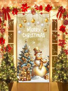 1 bandeira decorativa de porta com tema natalino, 78 x 156 cm, estilo retrô plano 2D, tema de boneco de neve, tema de Papai Noel entregando presentes, bandeira de porta de poliéster "Feliz Natal", capa de porta de Natal, adequada para decoração de entrada de feriados de Natal, decoração de casa e quintal de inverno, bandeira de festival de Natal - Multicolorido - Ver 17