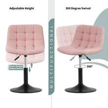 Mcc Direct Soft Fabric Dressing Table Chair, Height Adjustable Swivel Desk Home Office Chair With Footrest And Metal Base For Bedroom Vanity & Office - Drake - Pink - View 3