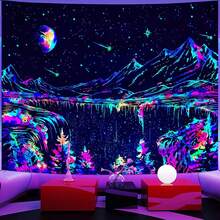 Local Shipping 2025 New   Black And White Tapestry Starry Night Mountain Tapestries For Bedroom Aesthetic Moon And Stars Tapastry's Wall Hanging Dark Nature Forest Wall Tapestry For Living Room Dorm (48'' * 36'') - 墨綠色 - 查看 10