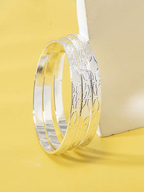 3pcs Girls' Delicate & Fresh Style Unique Carved 8-Shaped Floral Bangle Bracelets