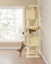 Feandrea XXL Tall Cat Tree, Multi-Level Tower With 4 Scratching Posts, 2 Hammocks, Perch, 2 Cat Caves, Anti-Tip Kit, Beige - Light Card Color - View 5