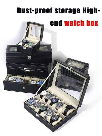 1 Caixa De Relógio Masculina Preto, Interior Creme - Bandeja De Armazenamento Para Viagem, Estojo De Exposição E Suporte Para Relógio - Presente De Natal Para Entusiastas De Relógios, Caixa De Armazenamento De Acessórios De Viagem, Estojo De Exposição Elegante, Compartimentos Seguros Para Relógios Para Mulheres, Organizador De Armazenamento, Decoração Essencial Para Viagens, Feriados, Outono E Halloween