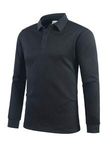 1 Stück Herren Lässig Langarm Strick Poloshirt, weiches Jacquard Design, bequem zu tragen, klassischer Polokragen-Stil. Geeignet für Büro, Golf, Lässig, Sport, Outdoor, Golf, Reisen, Urlaub, Zusammenkünfte - Schwarz - Übersicht 2