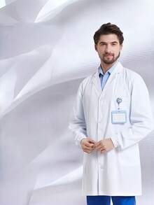 1 pezzo Camice da laboratorio bianco in poliestere unisex, uniforme da dottore/infermiere a maniche lunghe, costume da ruolo, adatto per Natale, Capodanno e feste