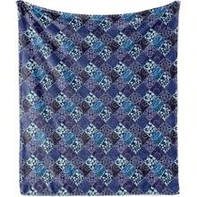 Ambesonne Checkered Throw Blanket, Patchwork Style Damask Motifs In Geometric Violet Tones Floral Swirls Scrolls, Flannel Fleece Accent Piece Soft Couch Cover For Adults, 70 X 90, Multicolor - Black - View 1