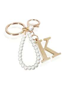Premium Elegant Gold Pearl Letter Keychain, A-Z Alphabet 3D Pendant, Glamorous Pearl Chain With Rhinestones (Can Be Disassembled According To Personal Preference), Fashionable Alloy Keychain Ring, Earphone Pendant, Backpack Hanging Ornament, Car Keychain - Multicolor - View 15