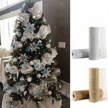 لفة شريط شبكي لتزيين شجرة الميلاد، شبكة بيضاء للديكور، شبكة توليل ذهبية، شبكة ديكورية للأعياد، لفة شريط شبكي أساسي بخطوط بيضاء 10 ياردات شريط شبكي أبيض لشجرة الميلاد، لصنع الفيونكات، تغليف الهدايا، ديكور الحفلات والزفاف، مناسب للشجرة والإكليل والإكساء الشبكي لديكورات الميلاد والشتاء في المنزل وهدايا الميلاد وديكورات الميلاد