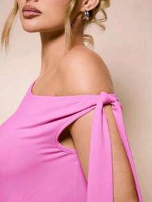 Women's Bodysuit With Tie Bow And Asymmetrical Neckline, Sleeveless, Ideal For Romantic Dates, Casual, Vacation And Summer - 西瓜粉 - 查看 4
