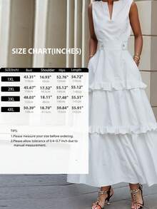 Women's Summer Clothes Sleeveless Cotton Dresses For Women Loose V-Neck Ruffled Tiered Wedding Guest Dress Women With Pockets High Waisted Buttoned Plus Size Dresses - White - View 4