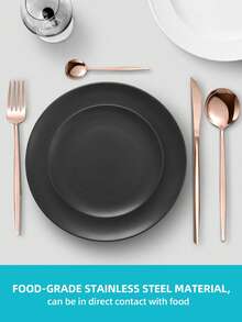 24pcs Stainless Steel Hotel Flatware Set, Includes Forks, Spoons, And Tea Spoons - Rose Gold - View 3