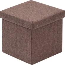 Folding Stool With Storage Box, Linen-Covered Stool, Small Cube Seat, Suitable For Toy Chest, End Of Bed, Shoe Stool, Hallway, Or Seating. Various Colors And Sizes Available. - 棕色 - 查看 1