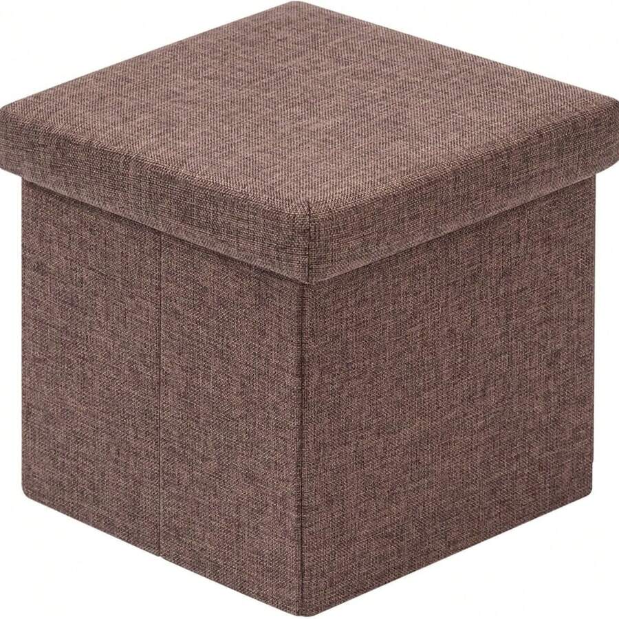 Folding Stool With Storage Box, Linen-Covered Stool, Small Cube Seat, Suitable For Toy Chest, End Of Bed, Shoe Stool, Hallway, Or Seating. Various Colors And Sizes Available. - 棕色 - 查看 1