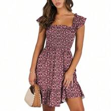 Women's Summer Casual Sleeveless Square Neck Dress 2025 Smocked Ruffle Backless Boho Beach Cute Teen Short Sundress