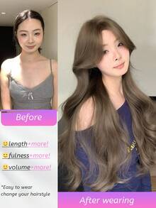 1 件合成耐热卷曲棕色假发，中分，由日常使用的纤维制成，自然逼真的假发（不含配件） - 棕色 - 查看 5