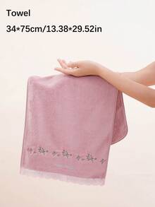 珊瑚絨刺繡玫瑰花度假禮物浴室毛巾/浴巾 田園浪漫風花卉吸水柔軟蕾絲臉巾或浴巾 溫馨居家浴室裝飾情人節禮物 - 珊瑚粉 - 查看 7
