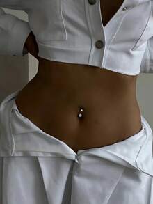 1 قطعة خاتم سرة من الفولاذ المقاوم للصدأ 14 قيراط، مرصع بالزركونيا المكعبة، مجوهرات خرم السرة الأنيقة والكلاسيكية، مناسبة للارتداء اليومي، خيارات طول المحور: 6/8/10/12/14/16/18 ملم، مناسبة للعطلات والارتداء اليومي، خاتم سرة مرصع بالزركونيا المكعبة البيضاء - متعدد الألوان - مشاهدة 7