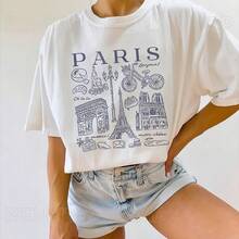Vintage Style Paris T  Cute Paris  I L Love Paris Croissant Tifted Vibe Old Money Aesthetic  Plus Size06 - 白色7 - 查看 1