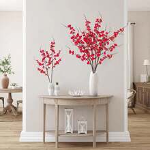 Artificial Cherry Blossom Flowers 4 Pcs Faux Cherry Blossom Stems Faux Silk Cherry Blossom Branches 41'' Fake Flowers Long Stems For Vase Arrangements Home Wedding Table Decor (Pink) KF - 紅色 - 查看 5