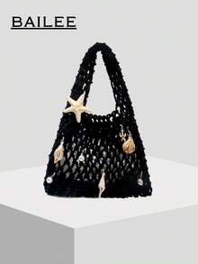 BAILEE Mặt dây chuyền chủ đề đại dương thời trang, giản dị, thiết kế hình bàn tay đan móc rỗng màu trơn, kiểu dáng mở, thích hợp cho du lịch nghỉ dưỡng, phong cách lãng mạn, phù hợp với bàn tay nhỏ nhắn của phụ nữ, du lịch ngoài trời, kỳ nghỉ, phối đồ thường ngày, cũng là một món quà tuyệt vời cho bạn bè và gia đình. - màu đen - Xem 2