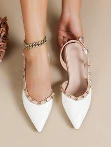 Women's New Rivet Pointed Toe Sandals, Stylish Design - White - View 2
