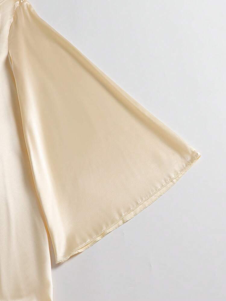 女士中东风情缎面长款喇叭袖宽松连衣裙 - 黃色 - 查看 4