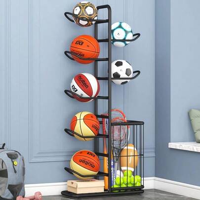 7Ball Sports Equipment Storage Rack With Ball Holder Ideal For Garage Or Indoor Use Organize Toys Sports Gear And More 57.5 Black