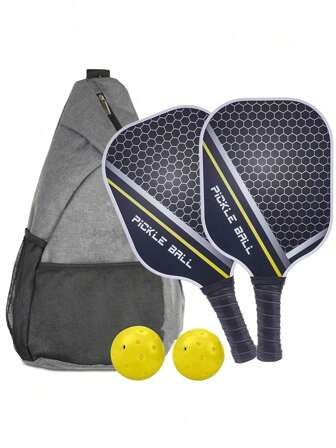1 Set de 2 Palas de Pickleball de Fibra de Carbono, 2 Pelotas Moldeadas, 1 Bolsa Triangular, Set de Palas de Pickleball de Fibra de Carbono Grafito Aprobado por USAPA con Agarre de PU y Núcleo de Panal
