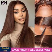 200密度巧克力棕色长直蕾丝前假发,混合发量;13x4深棕色骨色直蕾丝前假发;4x4高清骨色直蕾丝假发,预先拔毛、预先修剪,无胶水,自然发际线带婴儿发;5x5短款波波头蕾丝假发,适合日常佩戴。 - 棕色 - 查看 2