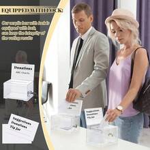 1pc Clear Donation Box With Lock, Ballot Box With Sign Holder, Fundraising Suggestion Box, Tip Jar With Slot For School, Conference, Party Event, Carnival Prize Ticket Collection Box (6.29" L X 4.72" W X 8" H) - Multicolor - View 6